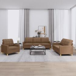 vidaXL Set de canapele cu perne, 3 piese, maro, textil GartenMobel Dekor (3201245) Canapea