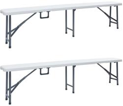 vidaXL Banci de gradina pliabile, 2 buc. , alb, 180 cm, HDPE GartenMobel Dekor (48830)