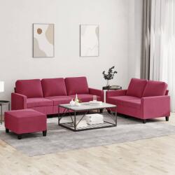 vidaXL Set canapea cu perne, 3 piese, rosu vin, catifea GartenMobel Dekor (3201530) Canapea