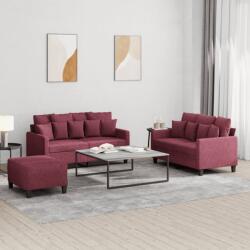 vidaXL Set canapea cu perne, 3 piese, rosu vin, material textil GartenMobel Dekor (3201662) Canapea