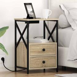 vidaXL Noptiera stejar sonoma cu 2 sertare si priza, 40 x 31 x 60 cm (859562)