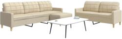 vidaXL Set de canapele cu taburet, 3 piese, crem, textil GartenMobel Dekor (3278329) Canapea