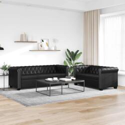 vidaXL Canapea Chesterfield cu 2 si 3 locuri, piele artificiala, negru GartenMobel Dekor (272249) Canapea