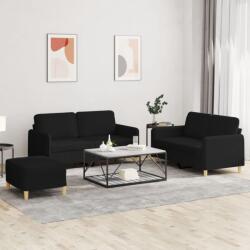 vidaXL Set de canapele cu perne, 3 piese, negru, textil GartenMobel Dekor (3202098) Canapea
