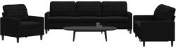 vidaXL Set de canapele cu perne, 3 piese, negru, catifea GartenMobel Dekor (3278436) Canapea