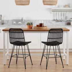 vidaXL Scaun de dining 2 pcs Negru 41 x 55 x 85 cm Rattan si otel GartenMobel Dekor (42033207)