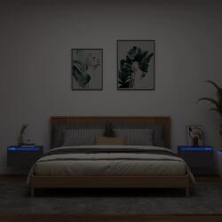 vidaXL Noptiere montate pe perete cu lumini LED, 2 buc. , negru GartenMobel Dekor (836829)