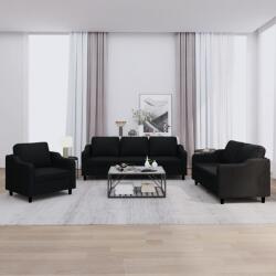 vidaXL Set de canapele cu perne, 3 piese, negru, textil GartenMobel Dekor (3201774) Canapea
