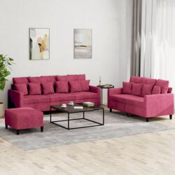 vidaXL Set canapea cu perne, 3 piese, rosu vin, catifea GartenMobel Dekor (3201734) Canapea