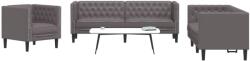 vidaXL Set canapele Chesterfield cu 3 locuri, gri, piele eco. GartenMobel Dekor (3209270) Canapea