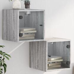 vidaXL Noptiere cu usi din sticla, 2 buc. , gri sonoma, 35x37x35 cm GartenMobel Dekor (836473)