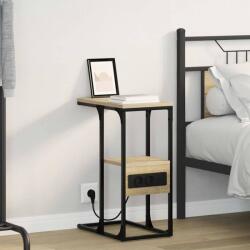 vidaXL Noptiera stejar sonoma cu priza, raft si sertar, 41, 5 x 26 x 60, 5 cm (859606)