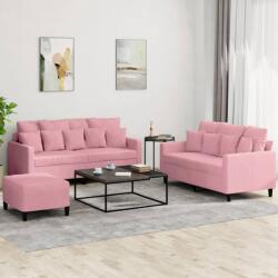 vidaXL Set de canapele cu perne, 3 piese, roz, catifea GartenMobel Dekor (3201713) Canapea