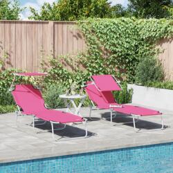 vidaXL Sezlonguri pliabile 2 bucati cu copertina roz din tesatura Oxford 600D GartenMobel Dekor (42003066)