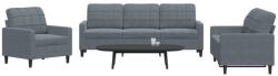 vidaXL Set de canapele cu perne, 3 piese, gri închis, catifea GartenMobel Dekor (3278352) Canapea