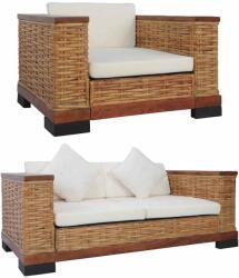 vidaXL Set de canapele cu perne, 2 piese, maro, ratan natural GartenMobel Dekor (278618) Canapea