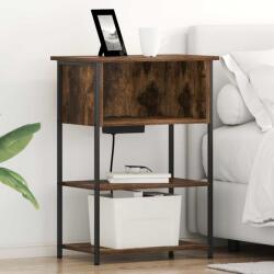 vidaXL Dulap de noapte stejar fumuriu 55x31x76 cm, cu statie de incarcare (859502)