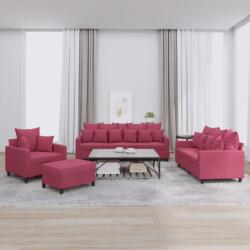 vidaXL Set canapele cu perne, 4 piese, rosu vin, catifea GartenMobel Dekor (3201694) Canapea