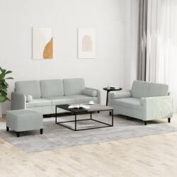 vidaXL Set de canapele, 3 piese, cu perne, gri deschis, catifea GartenMobel Dekor (3202044) Canapea