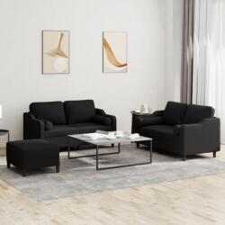 vidaXL Set de canapele cu perne, 3 piese, negru, textil GartenMobel Dekor (3201830) Canapea