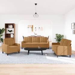vidaXL Set de canapele cu perne, 3 piese, maro, catifea GartenMobel Dekor (3278358) Canapea