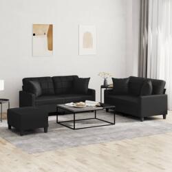 vidaXL Set de canapele cu perne, 3 piese, negru, piele ecologica GartenMobel Dekor (3201373) Canapea