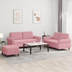 vidaXL Set de canapele cu perne, 3 piese, roz, catifea GartenMobel Dekor (3202223) Canapea