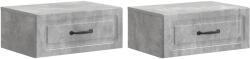 vidaXL Set 2 noptiere suspendate gri beton, 49x34, 5x20 cm, cu sertar (899302)