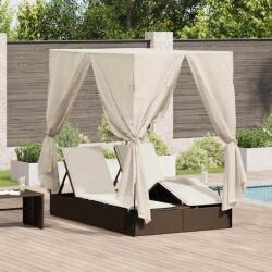 vidaXL Sezlong dublu cu perdele Alb cald 205 x 129 x 200 cm poliratan GartenMobel Dekor (3376128)