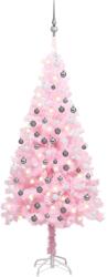 vidaXL Brad Craciun pre-iluminat cu set globuri, roz, 180 cm, PVC GartenMobel Dekor (3077671)