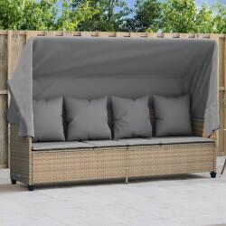 vidaXL Sezlong cu baldachin si perne, bej , poliratan GartenMobel Dekor (368356)