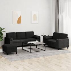 vidaXL Set de canapele cu perne, 3 piese, negru, catifea GartenMobel Dekor (3202049) Canapea