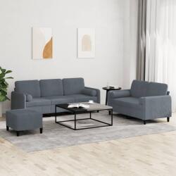 vidaXL Set canapea cu perne, 3 piese, gri închis, catifea GartenMobel Dekor (3202045) Canapea