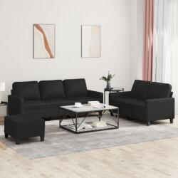 vidaXL Set de canapele cu perne, 3 piese, negru, piele ecologica GartenMobel Dekor (3201423) Canapea