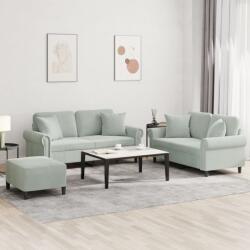 vidaXL Set de canapele, 3 piese, cu perne, gri deschis, catifea GartenMobel Dekor (3202240) Canapea