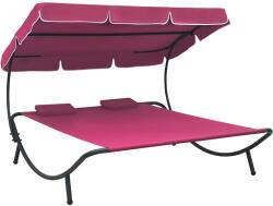 vidaXL Pat sezlong de exterior cu baldachin si perne, roz GartenMobel Dekor (313524)