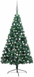 vidaXL Brad Craciun artificial pre-iluminat set globuri verde 120 cm GartenMobel Dekor (3077649)