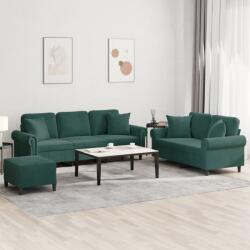vidaXL Set canapea cu perne, 3 piese, verde închis, catifea GartenMobel Dekor (3202282) Canapea