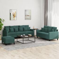 vidaXL Set de canapele cu perne, 3 piese, verde închis, catifea GartenMobel Dekor (3201732) Canapea