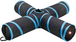 vidaXL Tunel pentru pisici 4 cai, negru si albastru, 132 cm, poliester GartenMobel Dekor (172183)