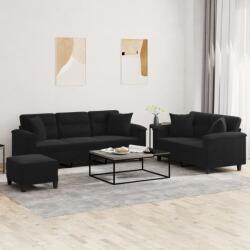 vidaXL Set de canapele cu perne, 3 piese, negru, microfibra GartenMobel Dekor (3202359) Canapea