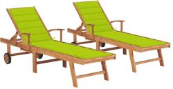 vidaXL Sezlonguri cu perna verde aprins, 2 buc. , lemn masiv de tec GartenMobel Dekor (3073197)