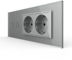 LIVOLO Intrerupator Dublu + 2 Prize LIVOLO cu Rama Din Sticla, Standard Italian, 6M SmartElectro IntelligentHouse (VL-FC2/2FCTC-6I)