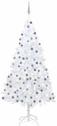 vidaXL Brad Craciun pre-iluminat artificial set globuri alb 210 cm PVC GartenMobel Dekor (3077714)