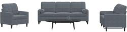 vidaXL Set de canapele cu perne/rulouri, 3 piese, gri închis, catifea GartenMobel Dekor (3278372) Canapea