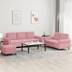 vidaXL Set de canapele cu perne, 3 piese, roz, catifea GartenMobel Dekor (3202263) Canapea
