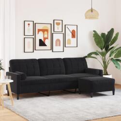 vidaXL Canapea cu 3 locuri si taburet, negru, 210 cm, catifea GartenMobel Dekor (3278282) Canapea
