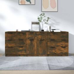 vidaXL Servante, 3 piese, stejar afumat, lemn prelucrat GartenMobel Dekor (3115801) Comoda