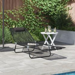 vidaXL Sezlong pliabil cu suport pentru cap Negru Textilena GartenMobel Dekor (42003153)