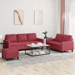 vidaXL Set de canapele cu perne, 3 piese, rosu vin, piele ecologica GartenMobel Dekor (3201426) Canapea